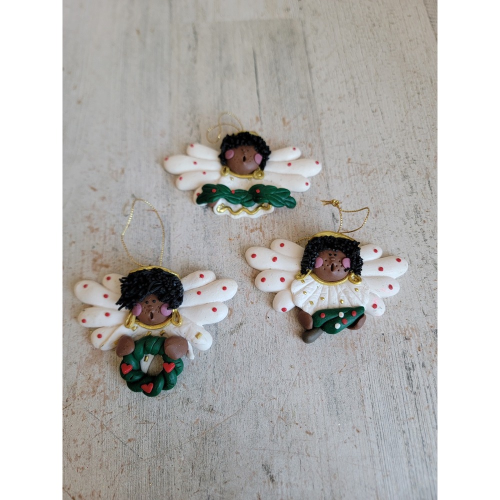 Angel clay dough ornament Xmas set wreath holly tree vintage unique home